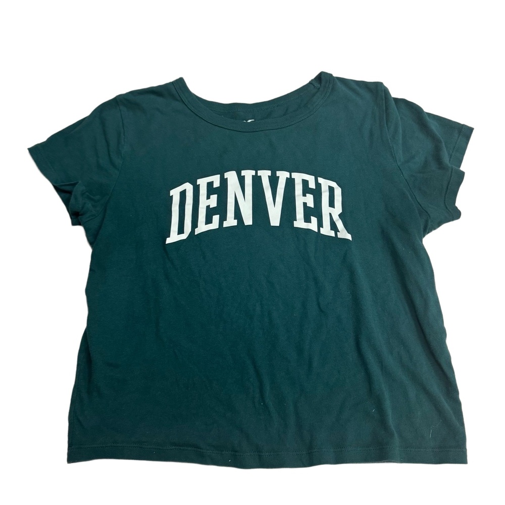 Hollister T-Shirt Women's Size S Dark Green Graphic DENVER Print Casual Crop